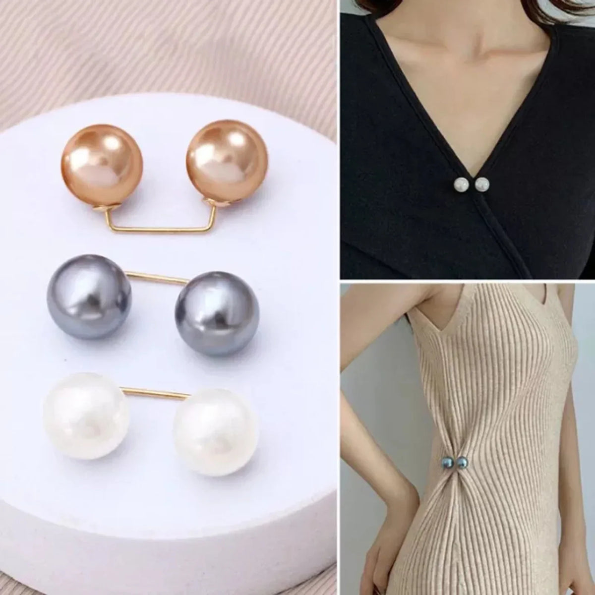 3-Pack Double Pearl Brooch Pins for Women – Wedding & Party