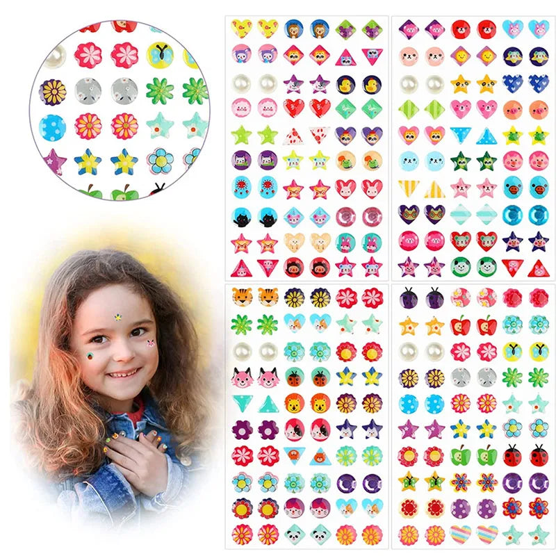 3D Self Adhesive Sticker Earrings Girls Cartoon Geometry Animal