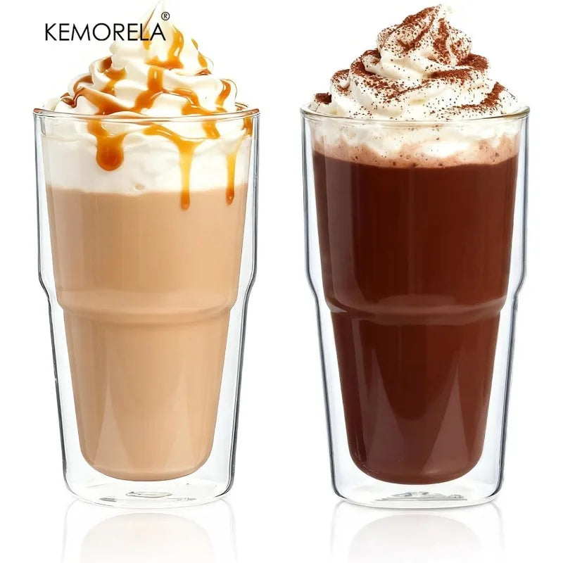 KEMORELA 473ml Double Wall Glass Tumbler Set of 2 | Insulated