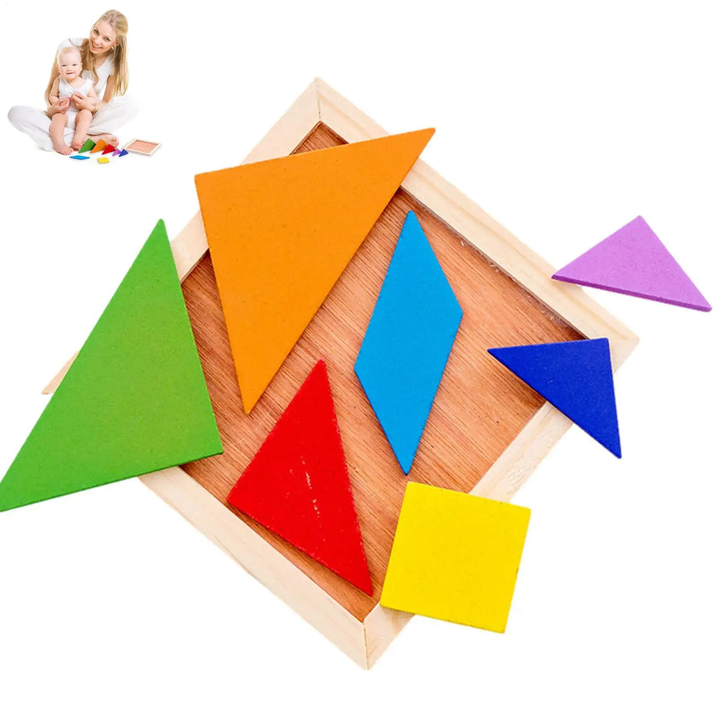 Wooden Tangram Puzzle for Kids – 7 Colored Pieces STEM Toy