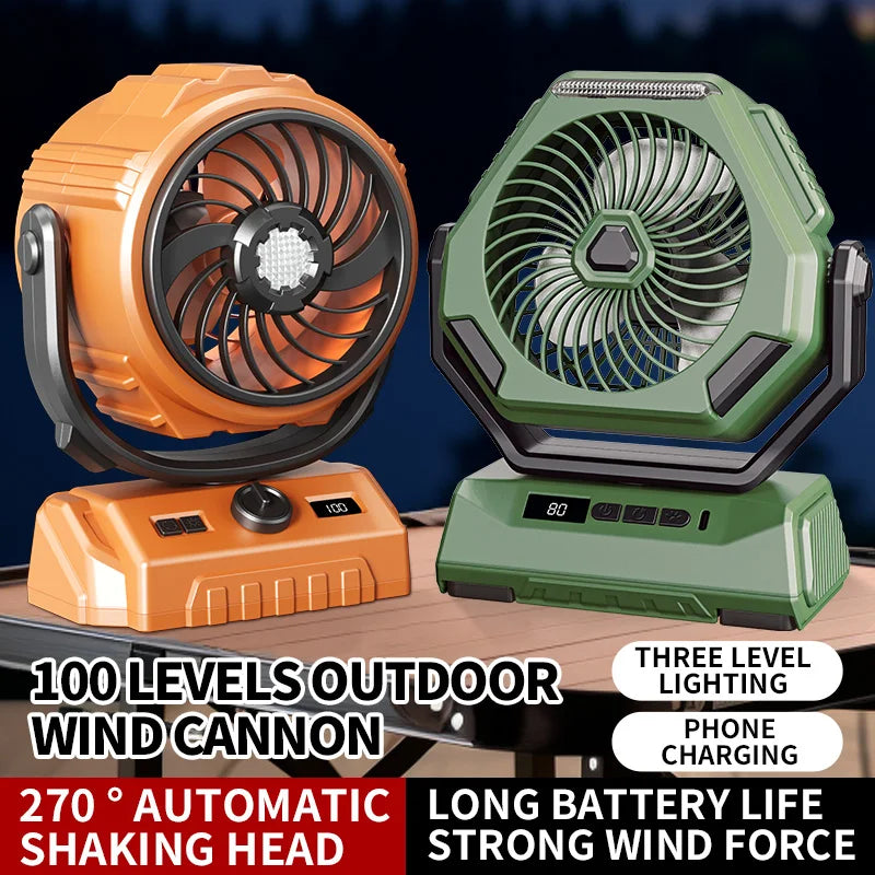 HOMEFISH 6" Rechargeable Camping Fan – 100-Speed & LED Light