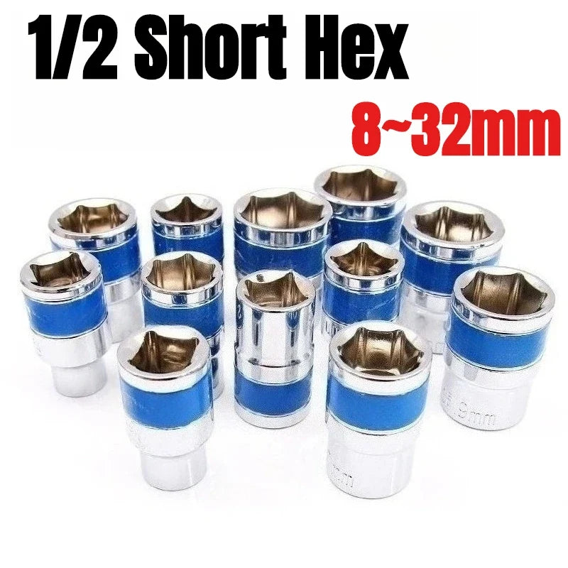 1/2" Drive Short Hex Socket Set 8–32mm CR-V Steel 13-Piece