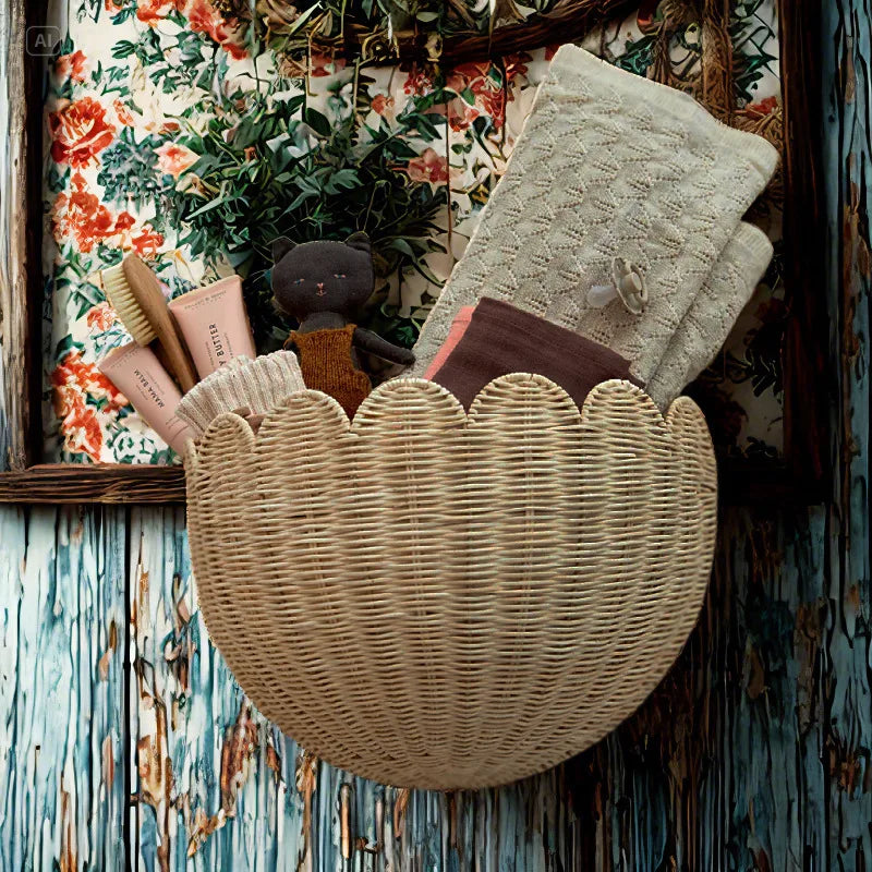 Garden Rattan Wall Hanging Key Storage Basket Home Decoration Toys