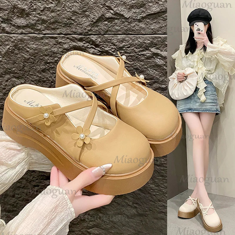 Women's Floral Wedge Platform Slippers – Closed Toe Thick Sole