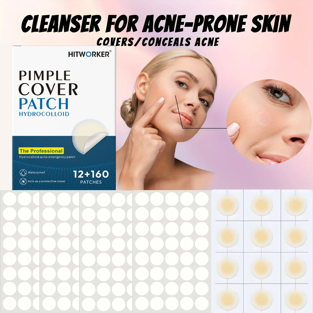 172-Piece Hydrocolloid Acne Patches – Invisible & Waterproof