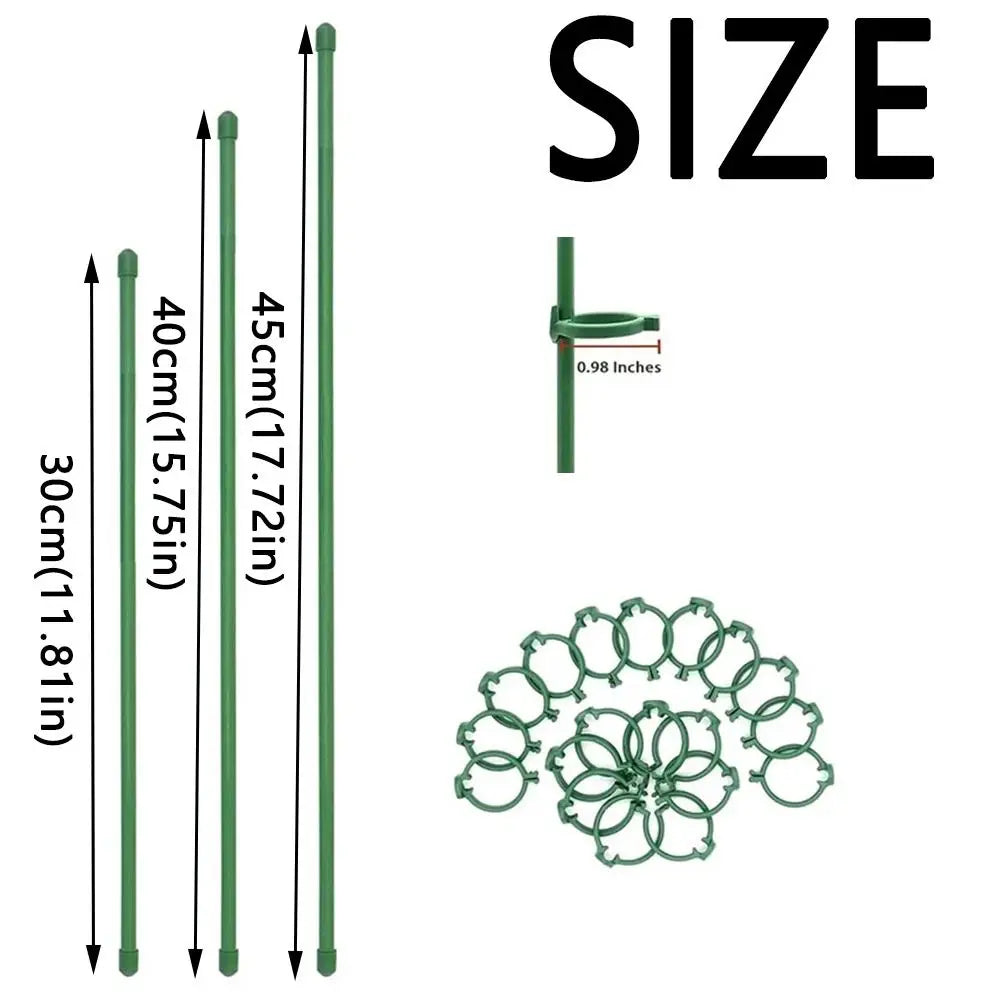 10-Pack Adjustable Plant Support Stakes with Rings & Clips