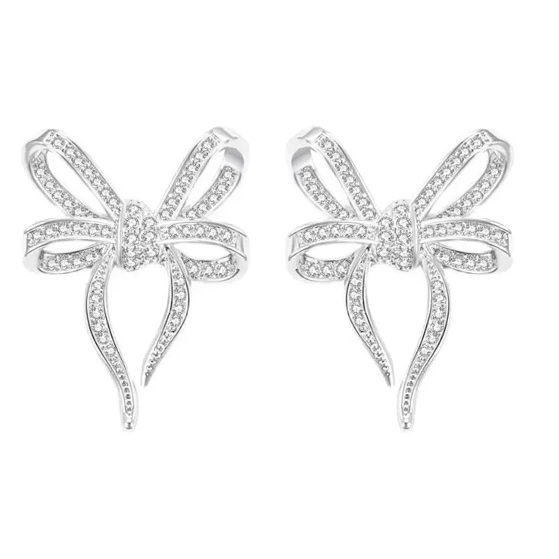 Huitan Big Bow Stud Earrings – Cubic Zirconia for Women