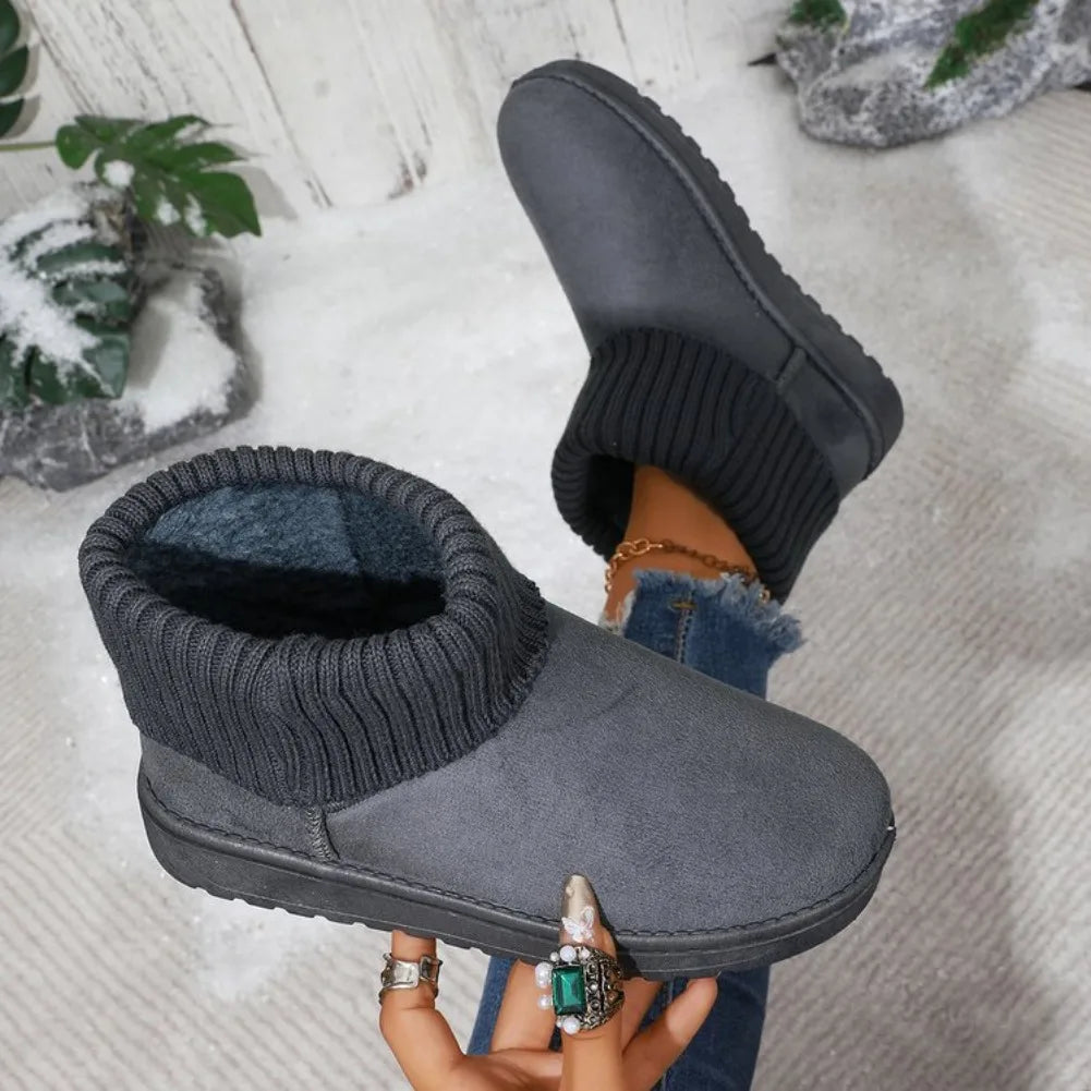 Women's Plush-Lined Ankle Snow Boots – Flannel Slip-On Winter