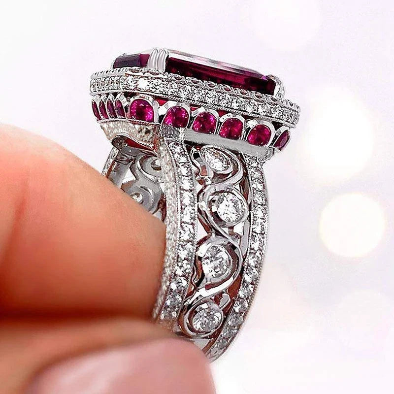 Huitan Red CZ Cocktail Ring – Cubic Zirconia Party Band