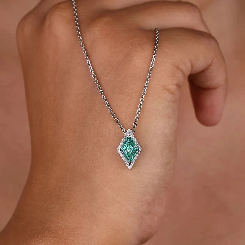 Huitan Green Cubic Zirconia Rhombic Pendant Necklace | Women