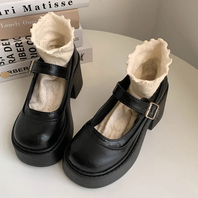 Women's Goth Chunky Platform Mary Jane Pumps | Black & Brown