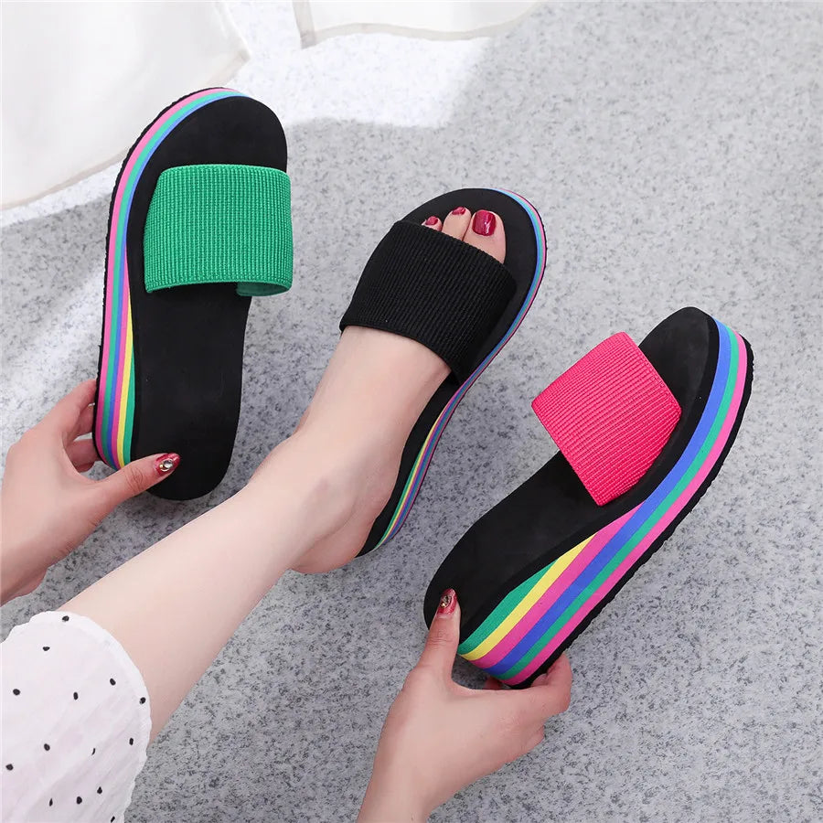 Women's Bohemian Rainbow Flip Flops | Beach Platform Sandals