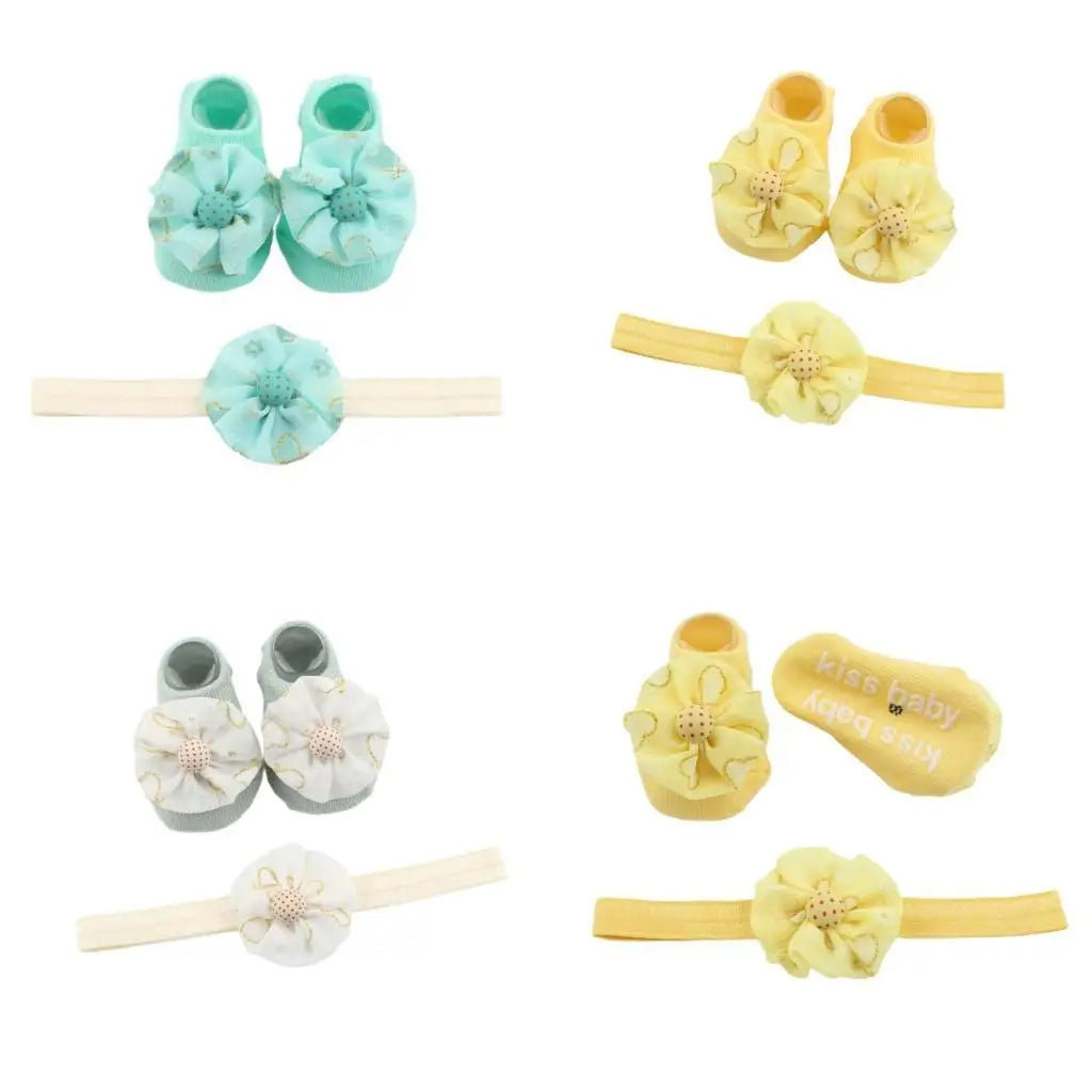 Baby Floral Headband & Socks Set | 0–6 Months Infant Gift