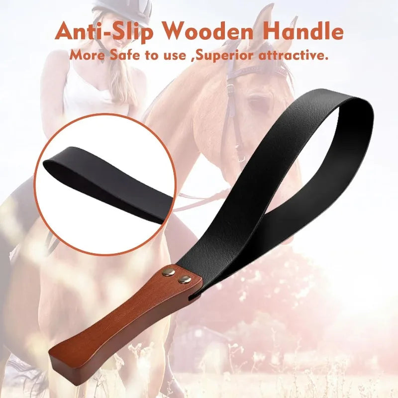 19" Leather Riding Crop – Anti-Slip Wooden Handle | Horse Whip