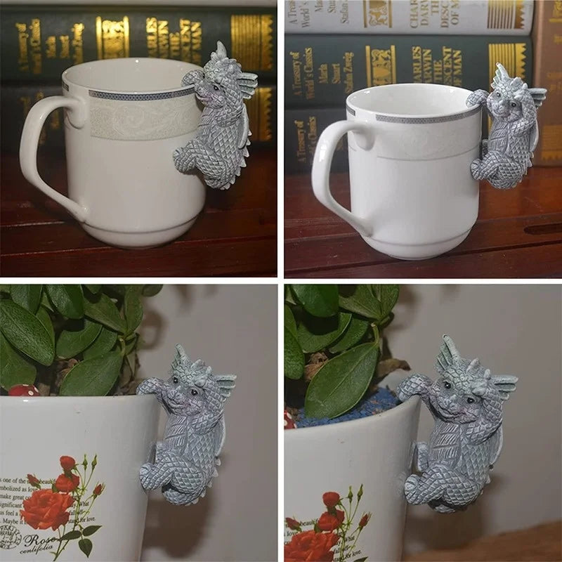 Resin Dragon Dinosaur Hanging Figurines – Set of 4 Pot Decor