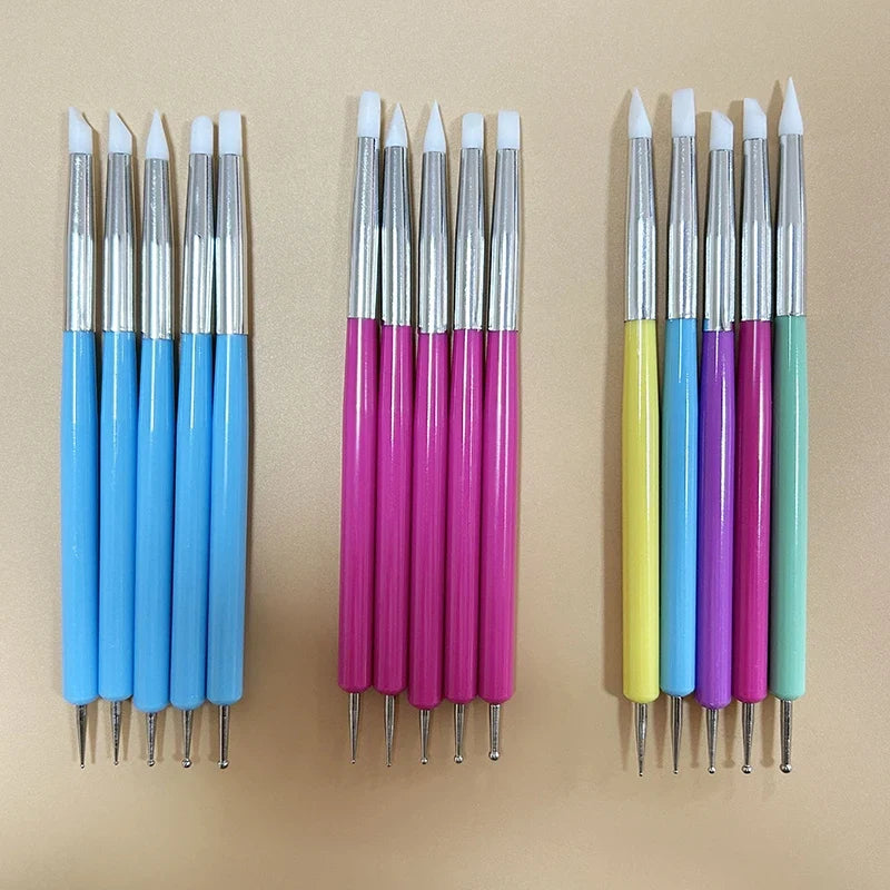 5-Piece 2-Way Nail Art Dotting Pens – Marbleizing & Flower Set