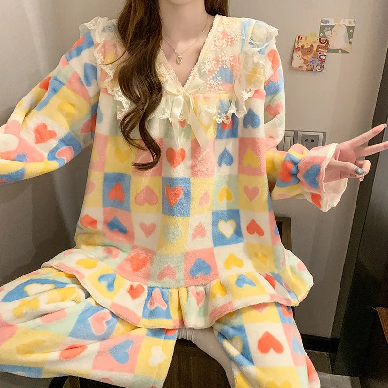 Women's Coral Fleece Pajama Set – Warm Princess Loungewear