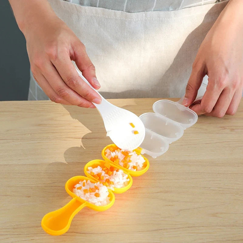 3-Grid Rice Ball Mold with Spoon – DIY Sushi & Bento Maker
