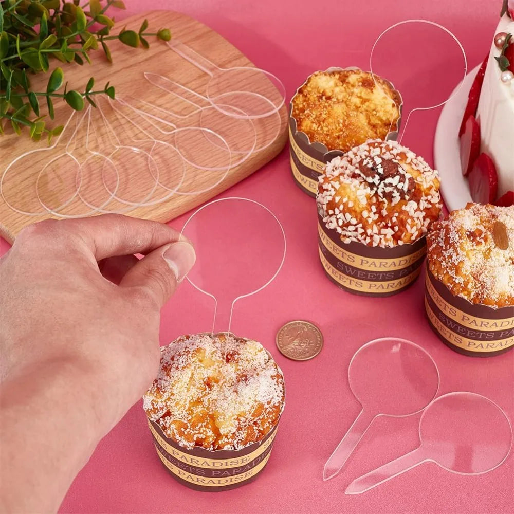 100 Clear Acrylic Cupcake Toppers – 2" Blank Round DIY Sticks