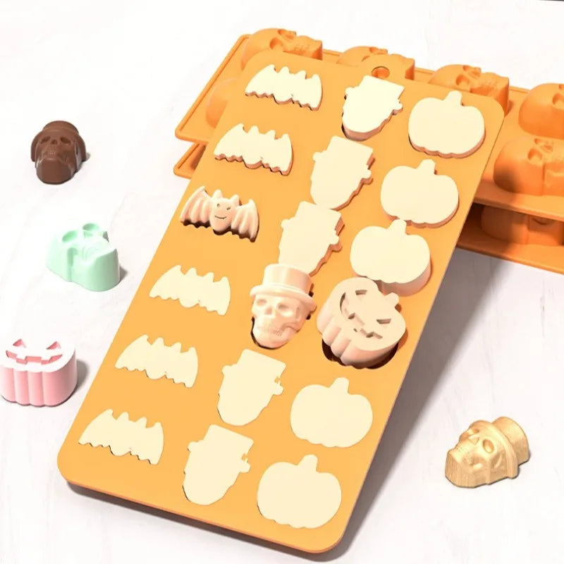 Halloween Silicone Molds Pumpkin Candy Mould Tray Ghost Bat Skull