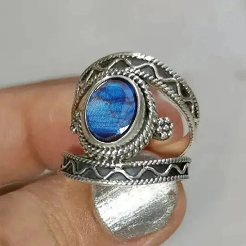 Huitan Blue Cubic Zirconia Hollow-Out Ring for Women