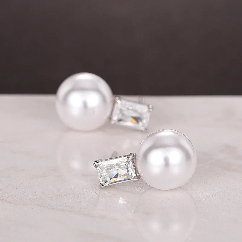 Huitan Pearl & Cubic Zirconia Drop Earrings for Women