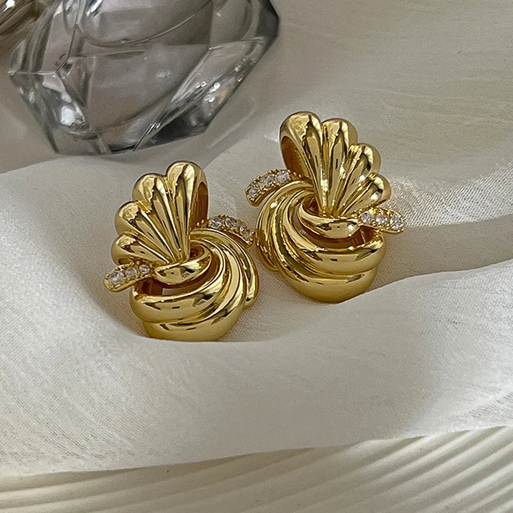 Huitan Vintage Gold Geometric Stud Earrings for Women
