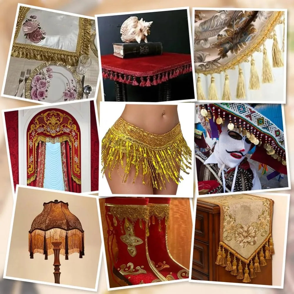 Gold Fringe Tassel Lace Ribbon 15 Yards – 27mm Polyester Trim