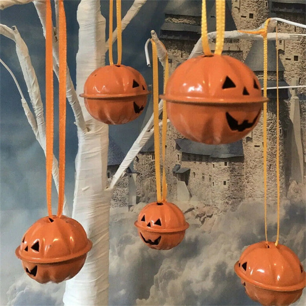 5-Pack Halloween Pumpkin Jingle Bells | 4cm Metal Jack-O-Lantern