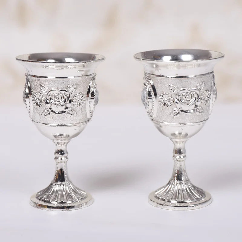 Rose Pattern Alloy Wine Goblets Set of 2 | Bar & Party