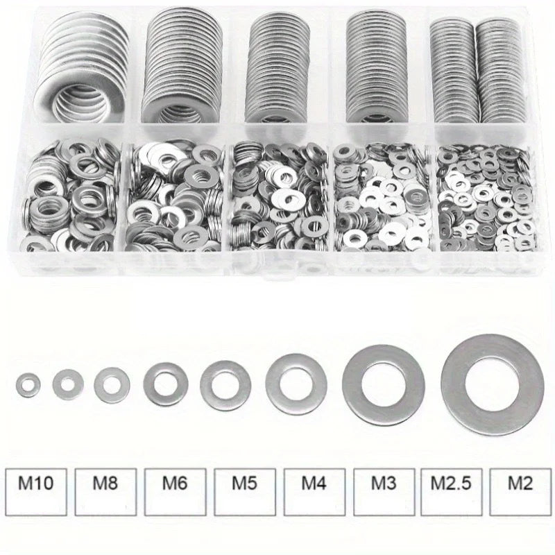 304 Stainless Steel Flat Washers Set – 180 or 360 Pcs