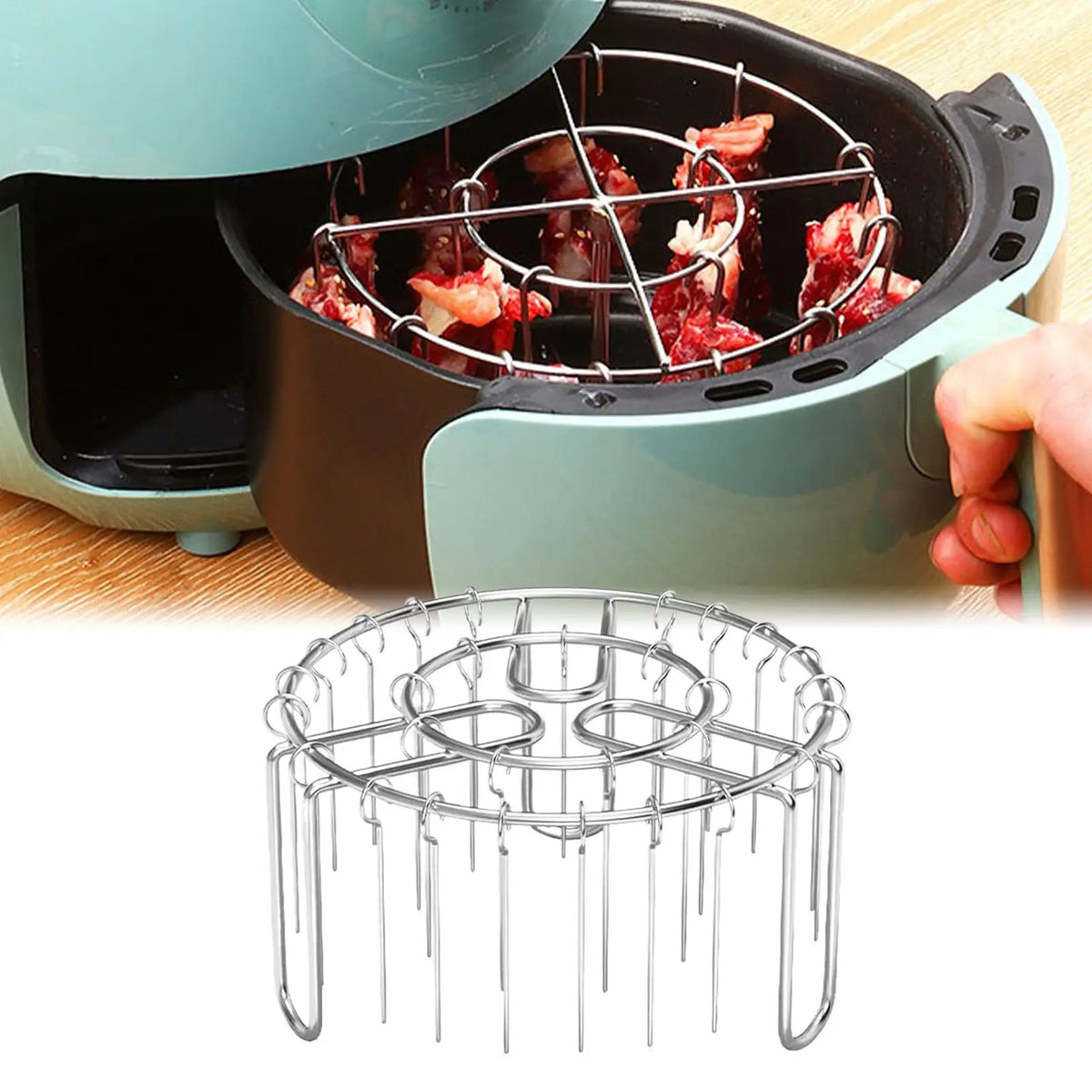 Stainless Steel BBQ Skewer Rack – Air Fryer & Oven, 24 Skewers