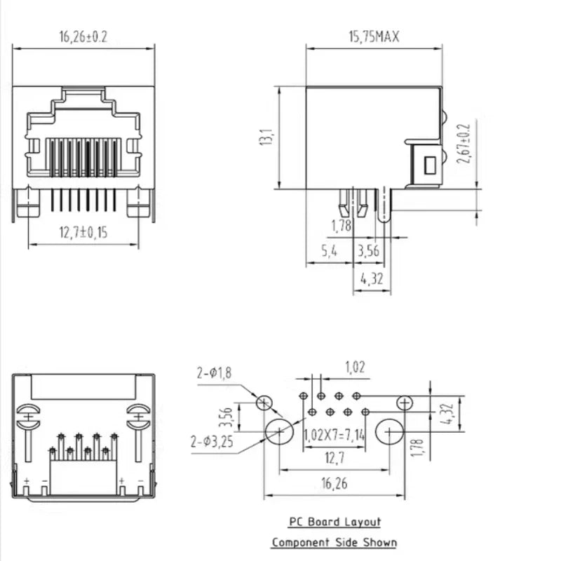 RJ45 8P8C 18 Modular Network PCB Jack 8P LAN Adapter Connector