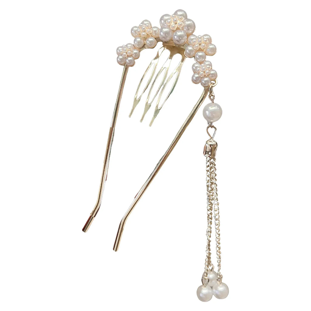 Pearl Fringe U-Shaped Hairpin | Elegant Imitation Pearl Hair Clip