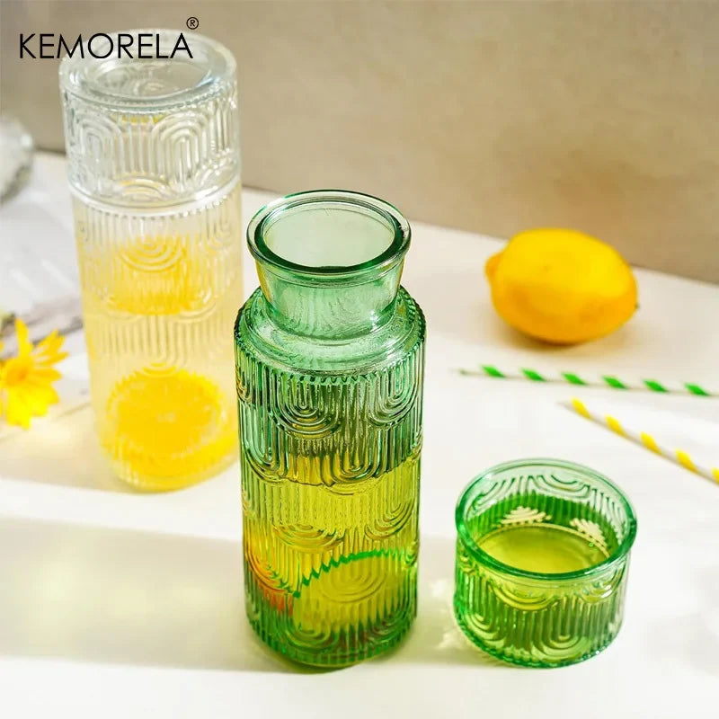 Vintage Glass Pitcher Set with Tumbler & Lid – Bedside Carafe