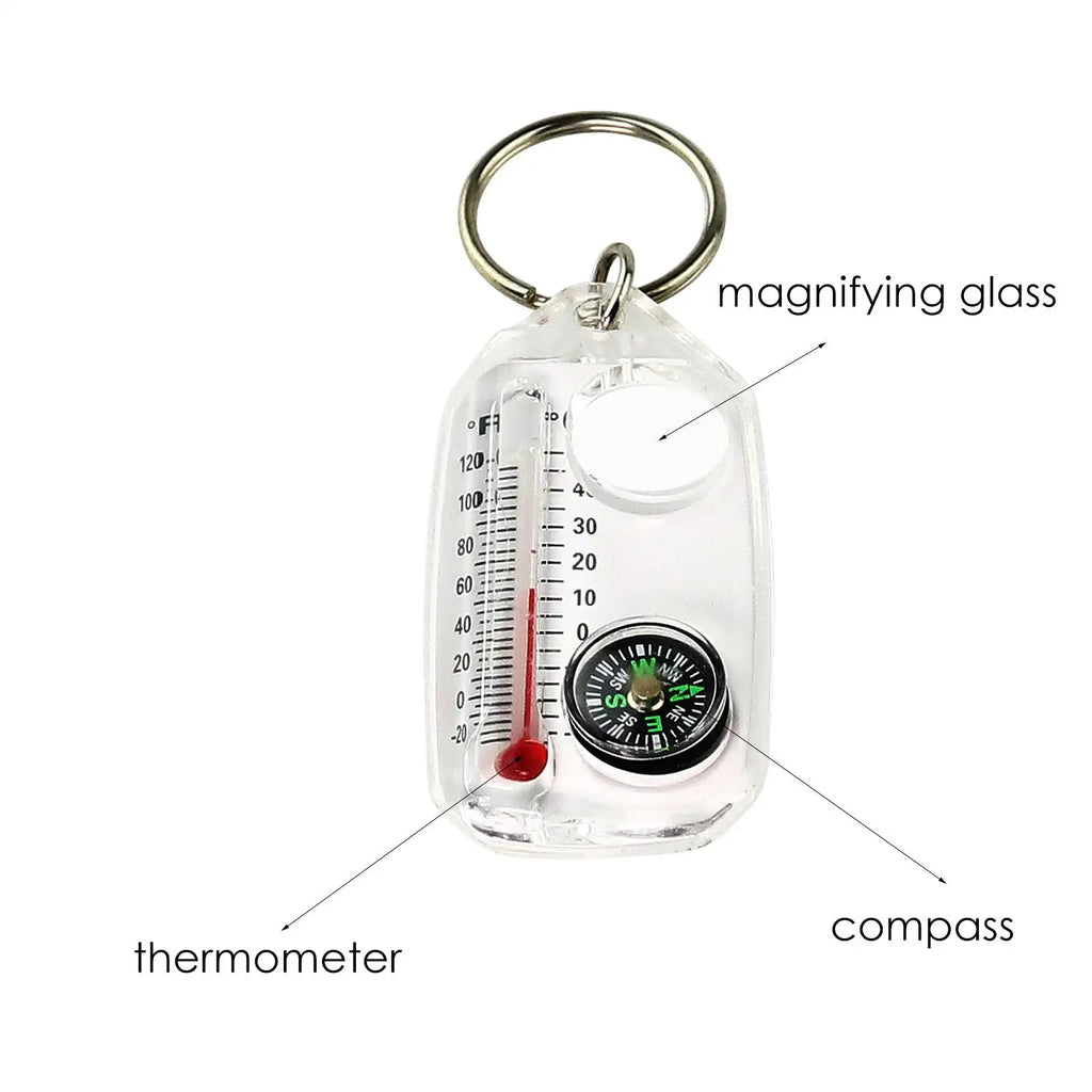 3-in-1 Mini Keychain Compass & Thermometer | Camping Tool