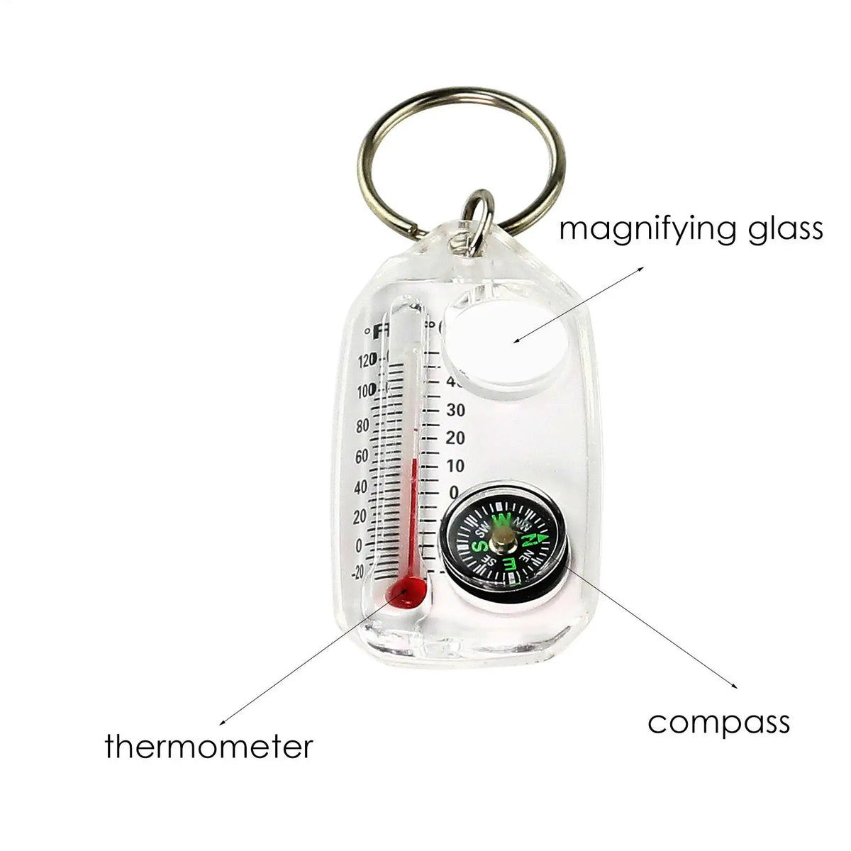 3-in-1 Mini Keychain Compass & Thermometer | Camping Tool