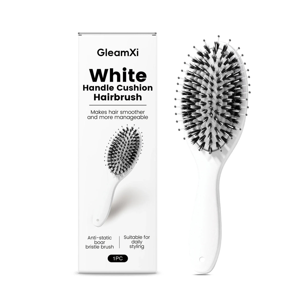 Boar & Nylon Bristle Air Cushion Paddle Hairbrush | White