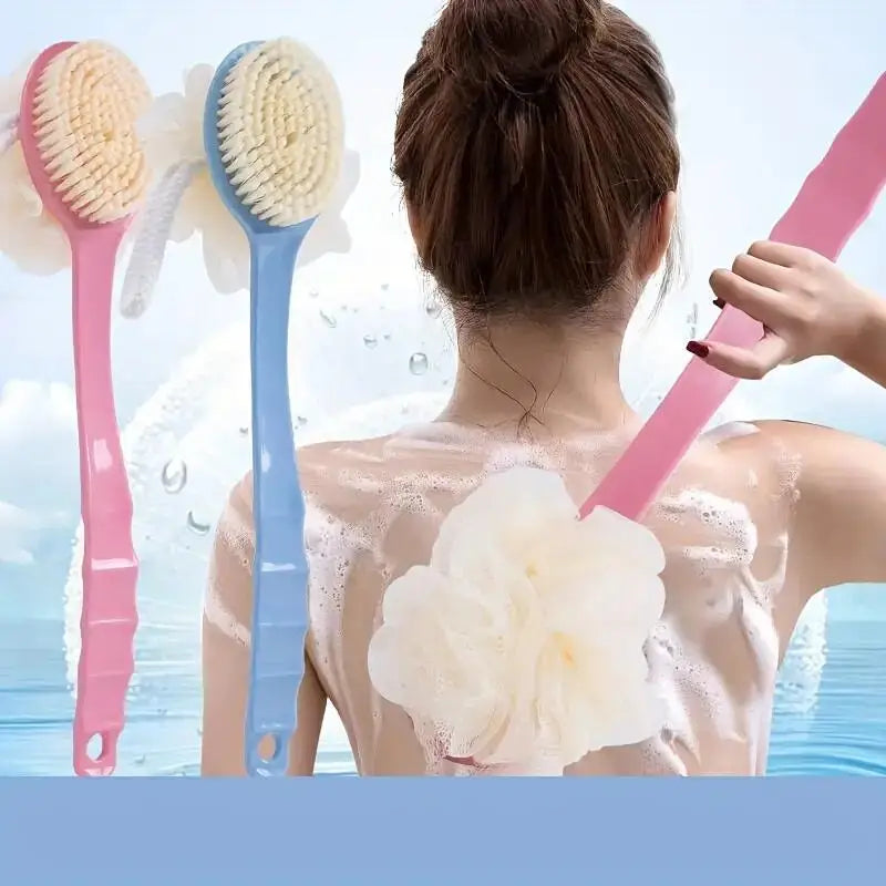 Long Handle Bath Brush – Loofah & Bristles Body Scrubber