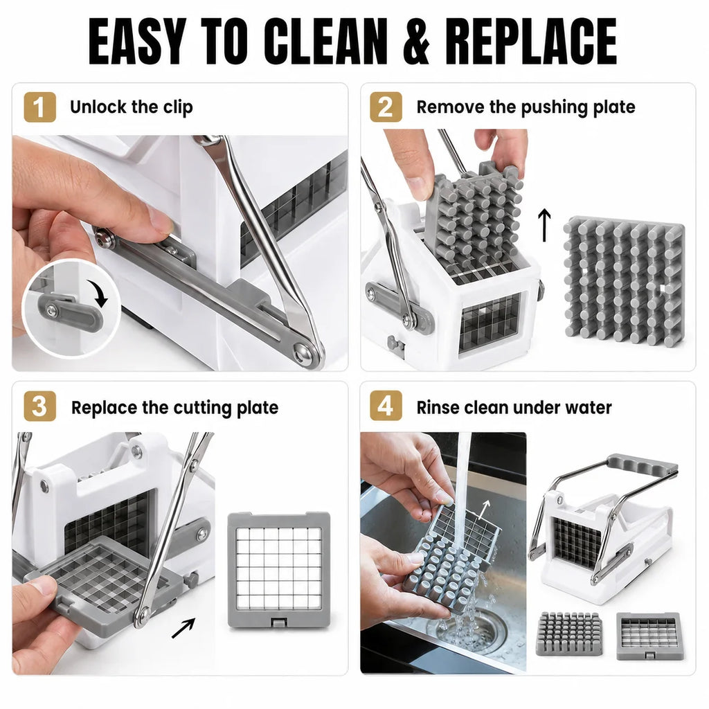 French Fry Cutter – Stainless Steel Potato Slicer with 2 Blades