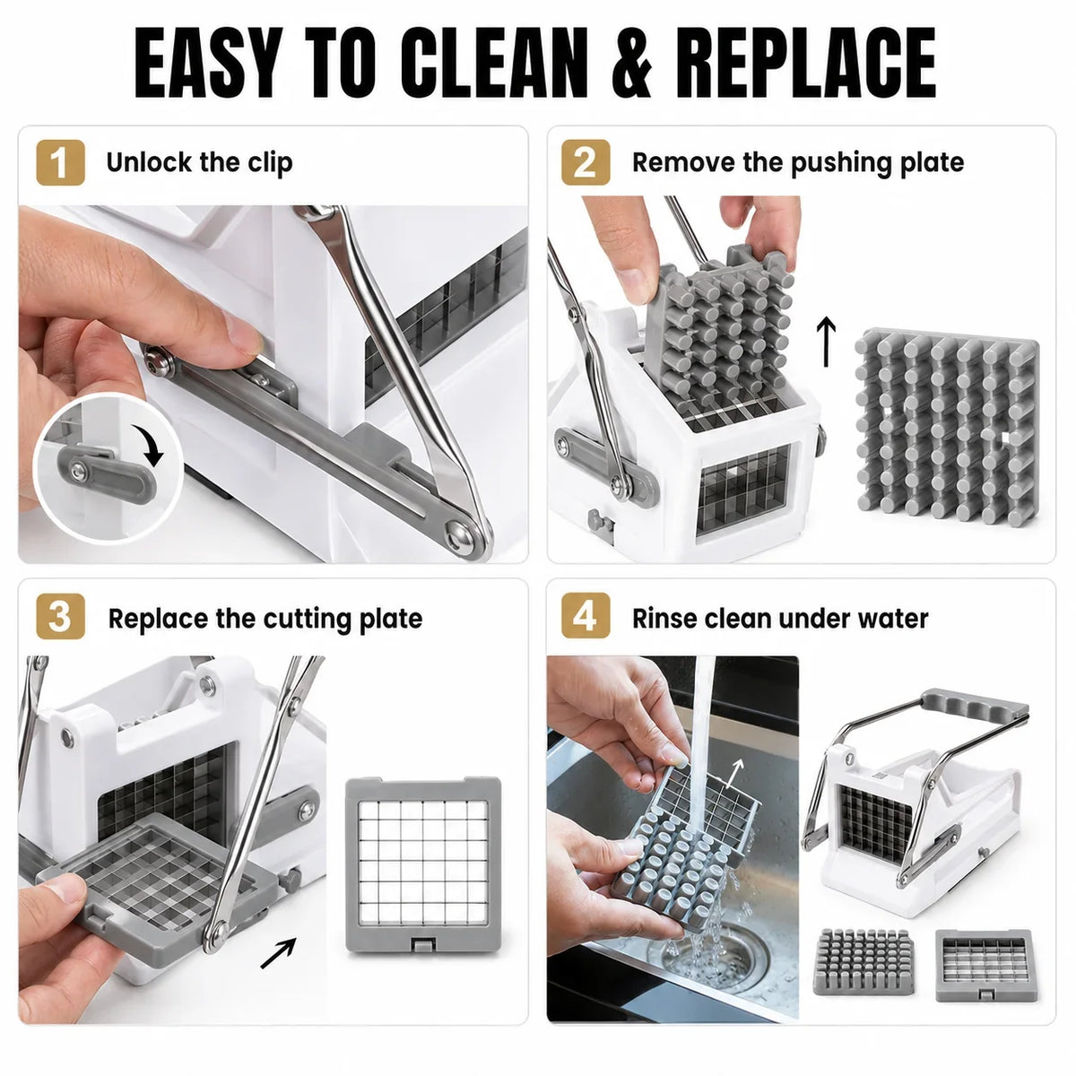 French Fry Cutter – Stainless Steel Potato Slicer with 2 Blades