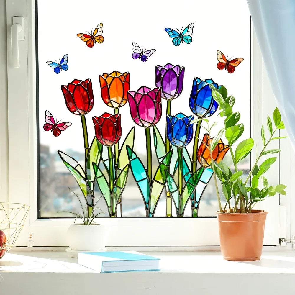 Tulip Butterfly Static Cling Window Decal – Reusable Glass Sticker