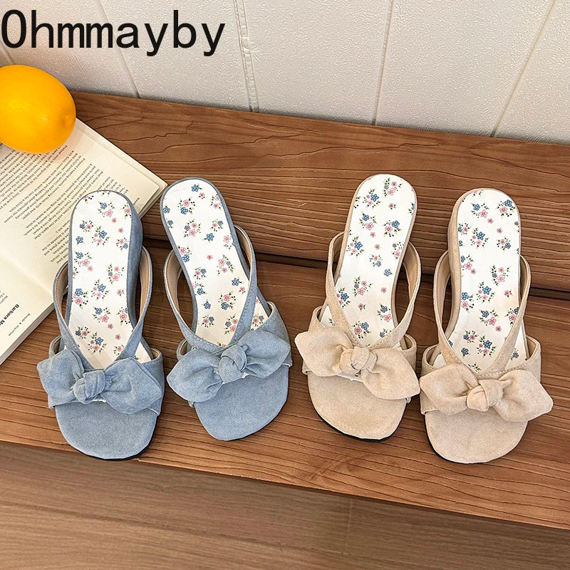 Women's Floral Butterfly-Knot Wedge Slides | Summer Dress Slippers