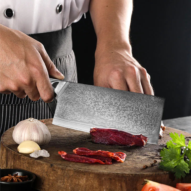InLeung Damascus Steel Meat Cleaver – Handmade Chef Knife