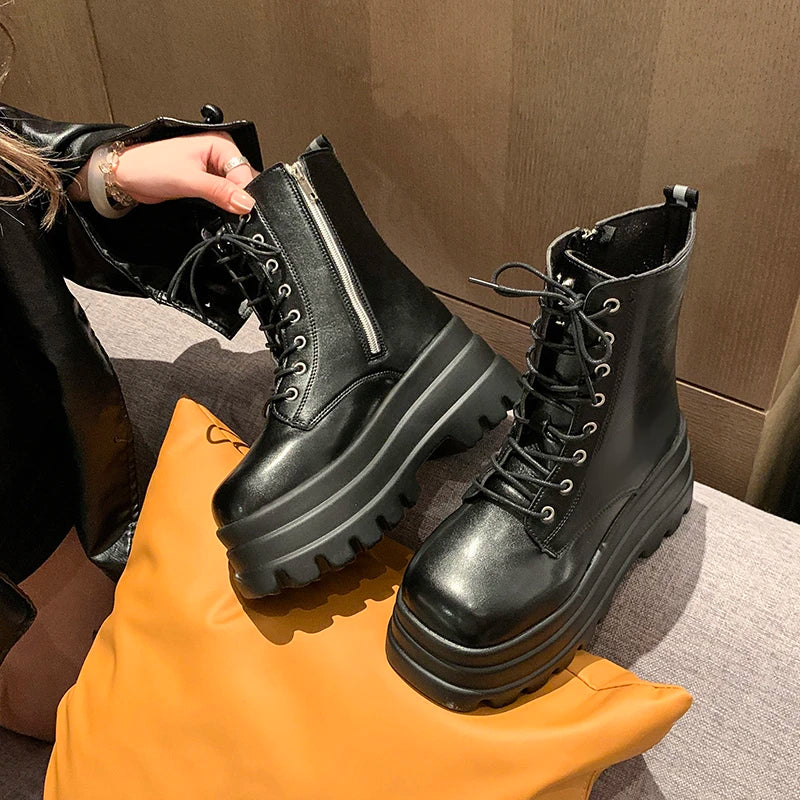 Women's Punk Gothic Platform Ankle Boots – Side Zip, Thick Sole