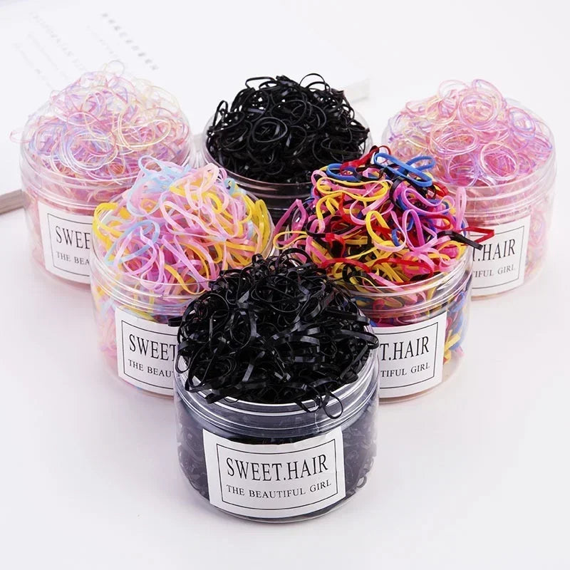 1000pcs Colorful Disposable Rubber Hair Bands – 10 Packs