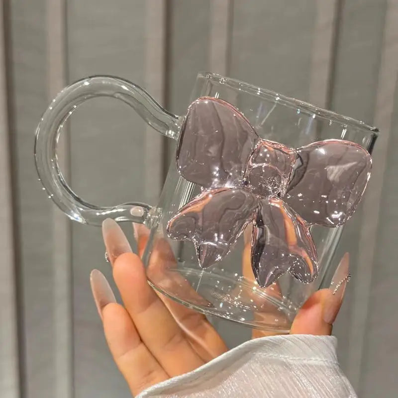 Pink Bow Glass Cup – Borosilicate Dessert & Ice Cream Bowl