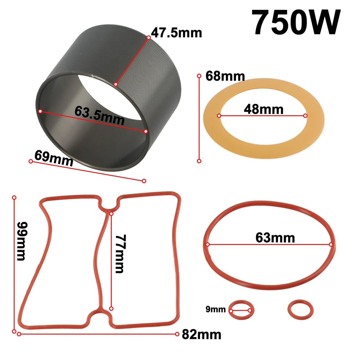 Oil-Free Air Compressor Cylinder & Piston Ring Kit 550W–1500W