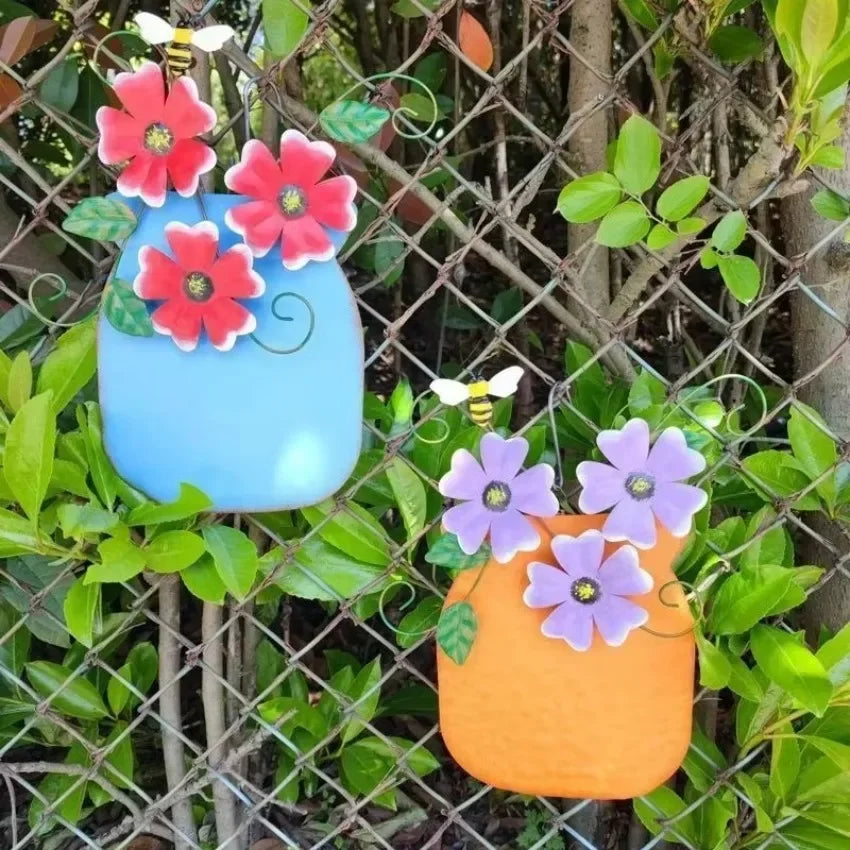 Metal Flower Wall Vases – Outdoor Fence & Patio Garden Decor