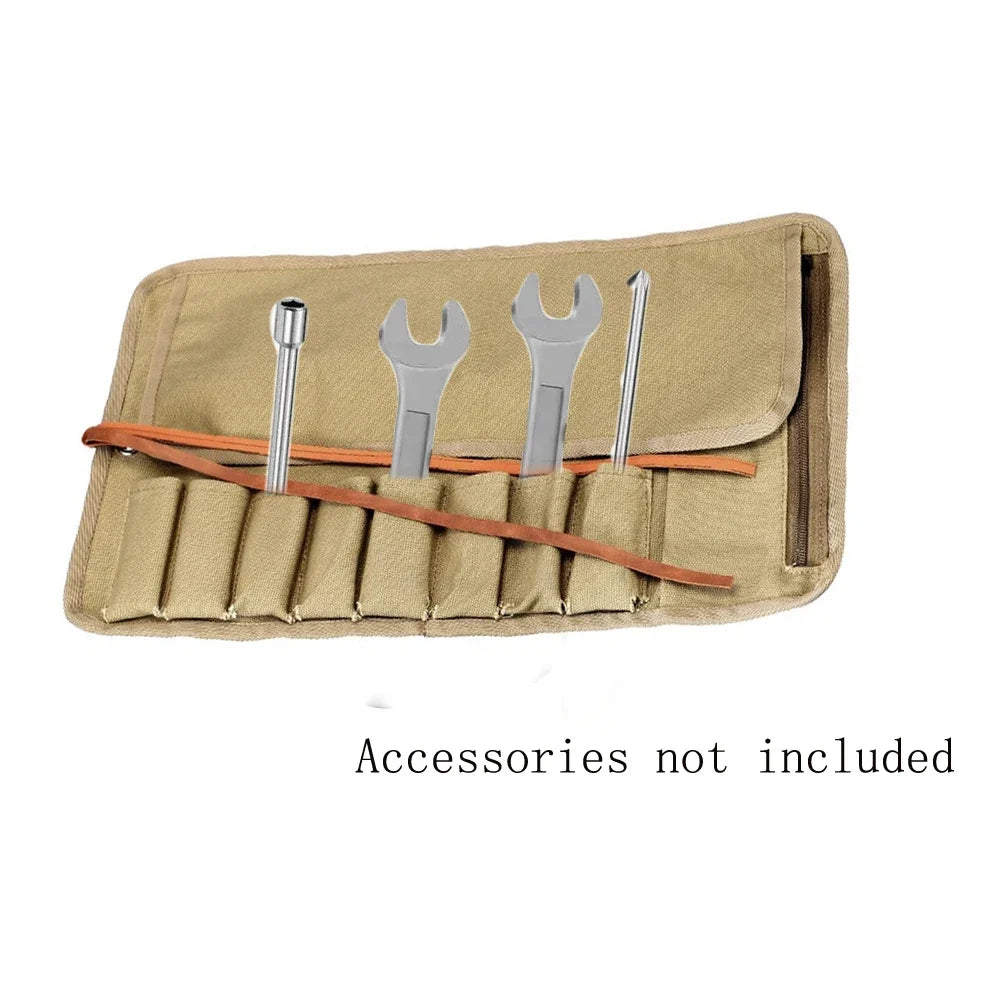 8-Compartment Roll-Up Tool Bag | Canvas Tool Roll Pouch